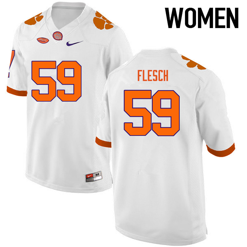 Women Clemson Tigers #59 Jeb Flesch College Football Jerseys-White